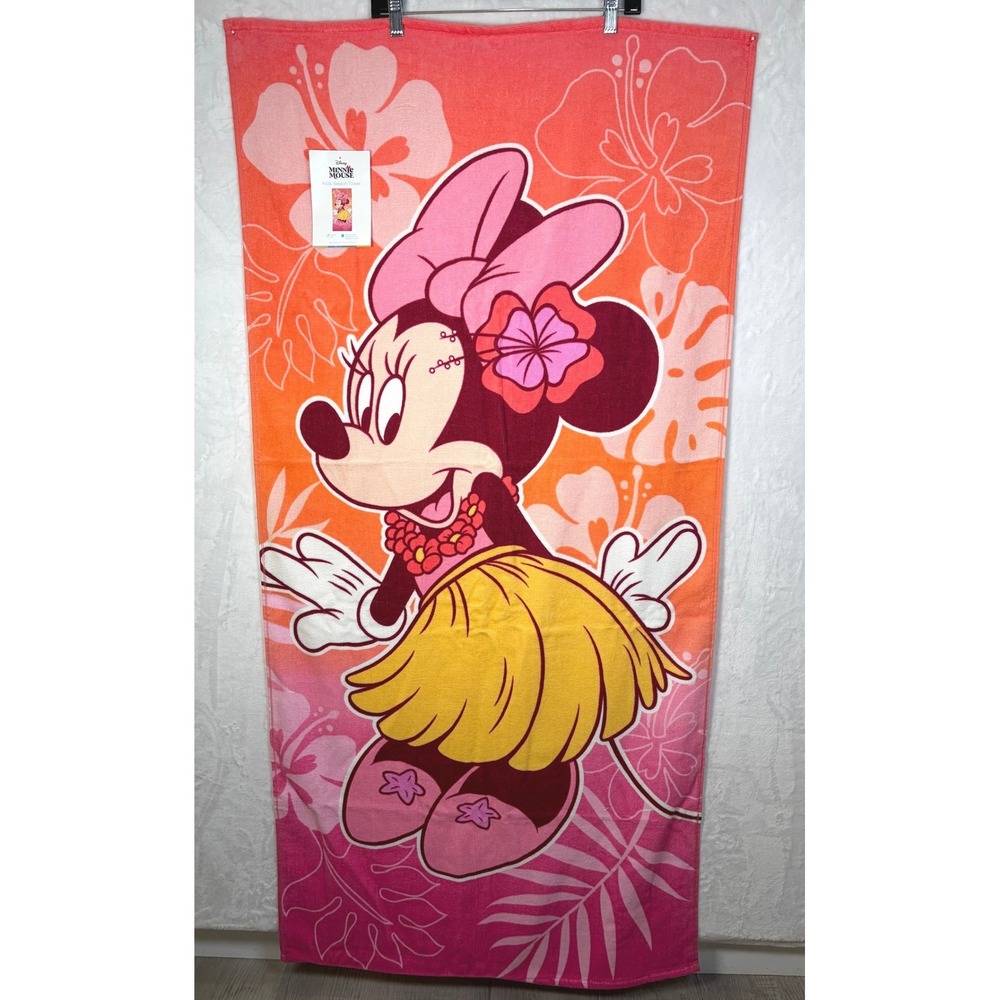 Disney Minnie Mouse Hula Beach Towel The Big One Kids Pink Orange 28x58 Cotton